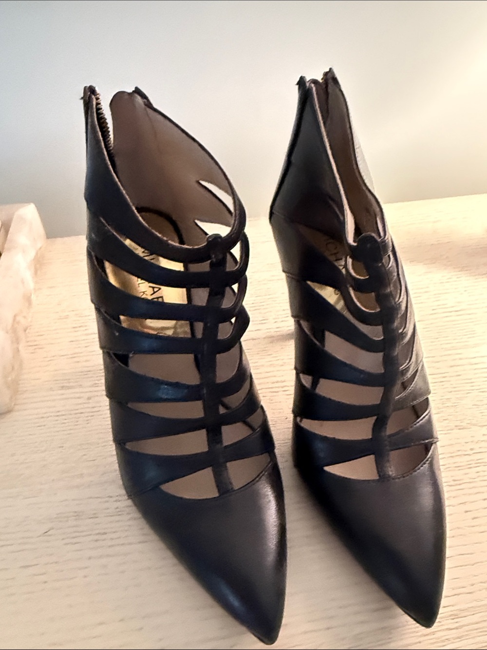 MICHAEL Michael Kors Black Strappy Pointed-Toe Heels